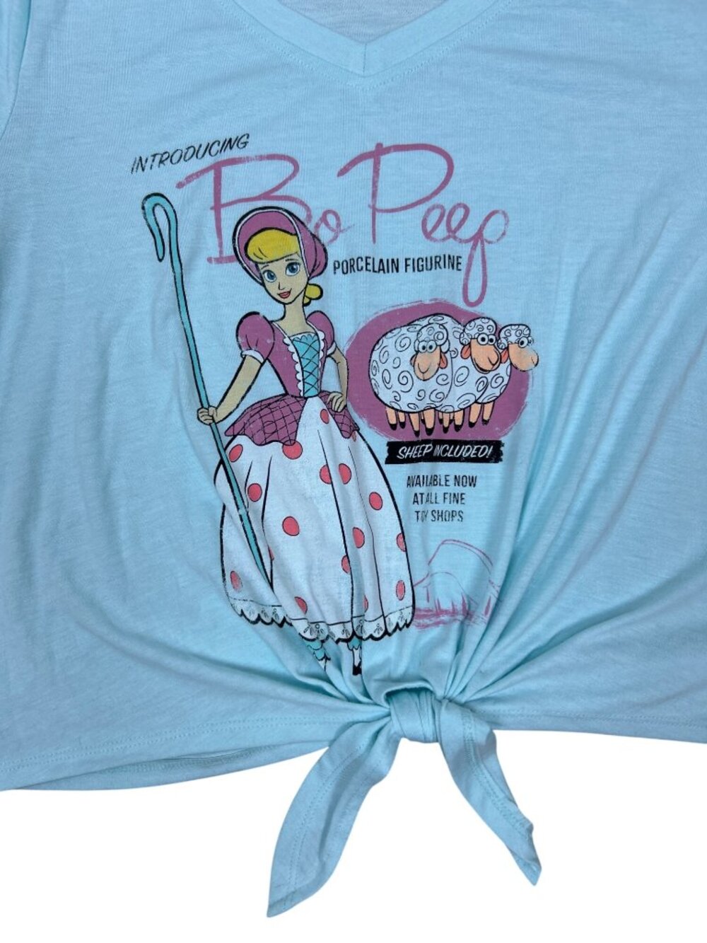 Disney Bo Peep Tie Front Graphic Tee Women's M Light Blue Toy Story Shirt - Picture 2 of 9